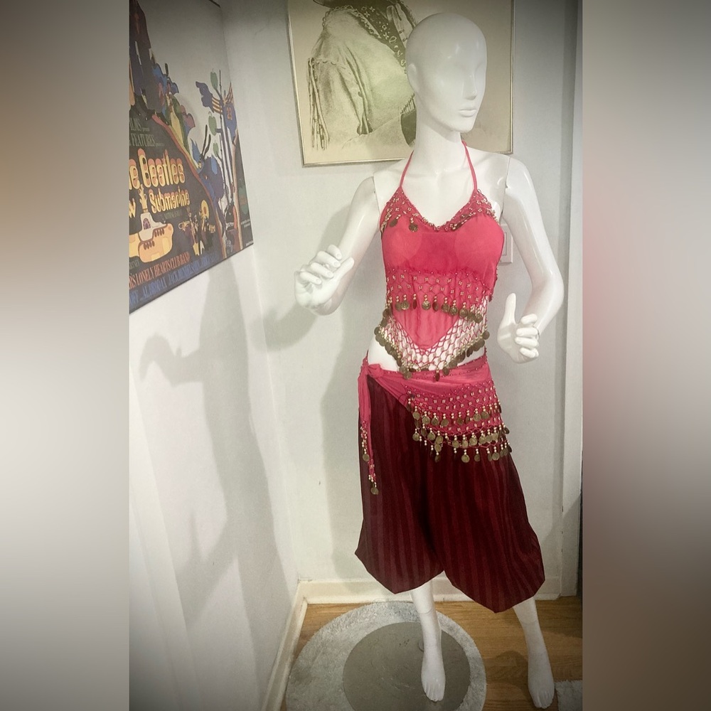 Belly Dancer/Harem 3pc Costume - Pink & Gold Set plus Handmade Harem Pants